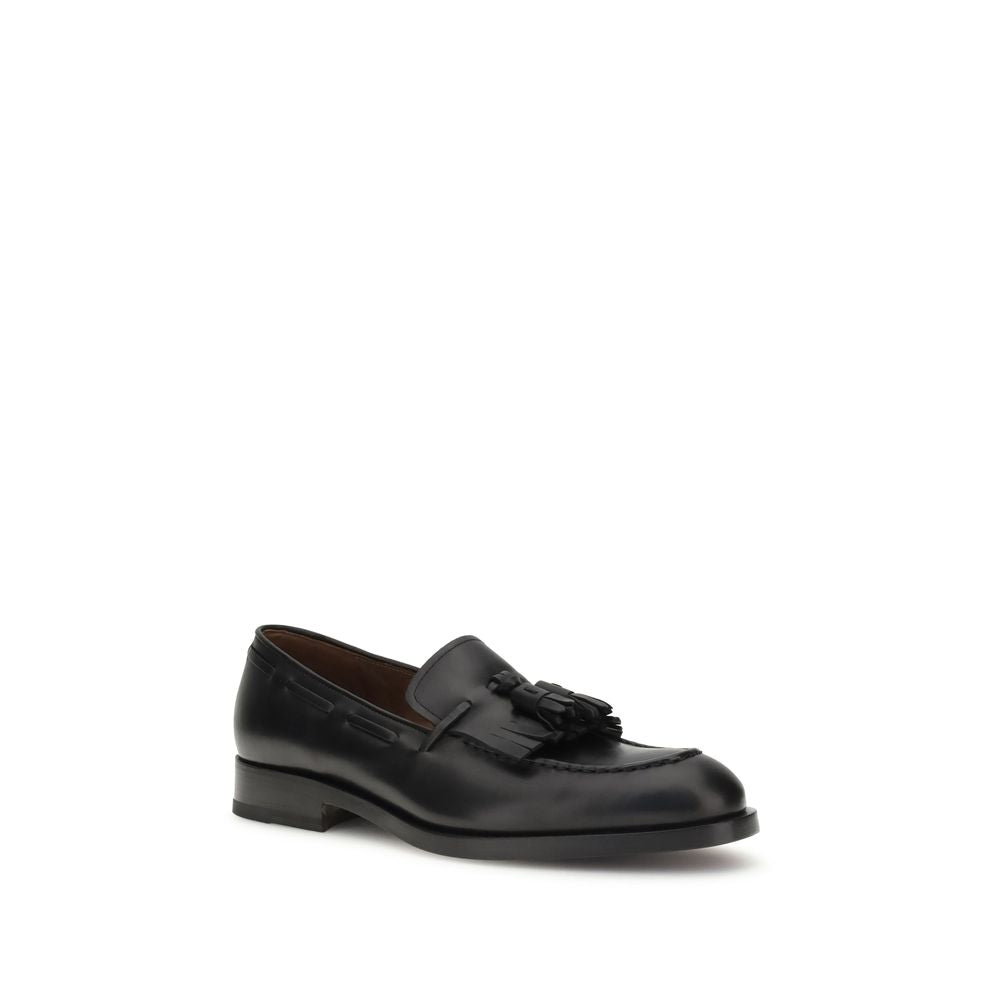Fratelli Rossetti Black Calf Leather Bos Taurus Slip-On Loafers