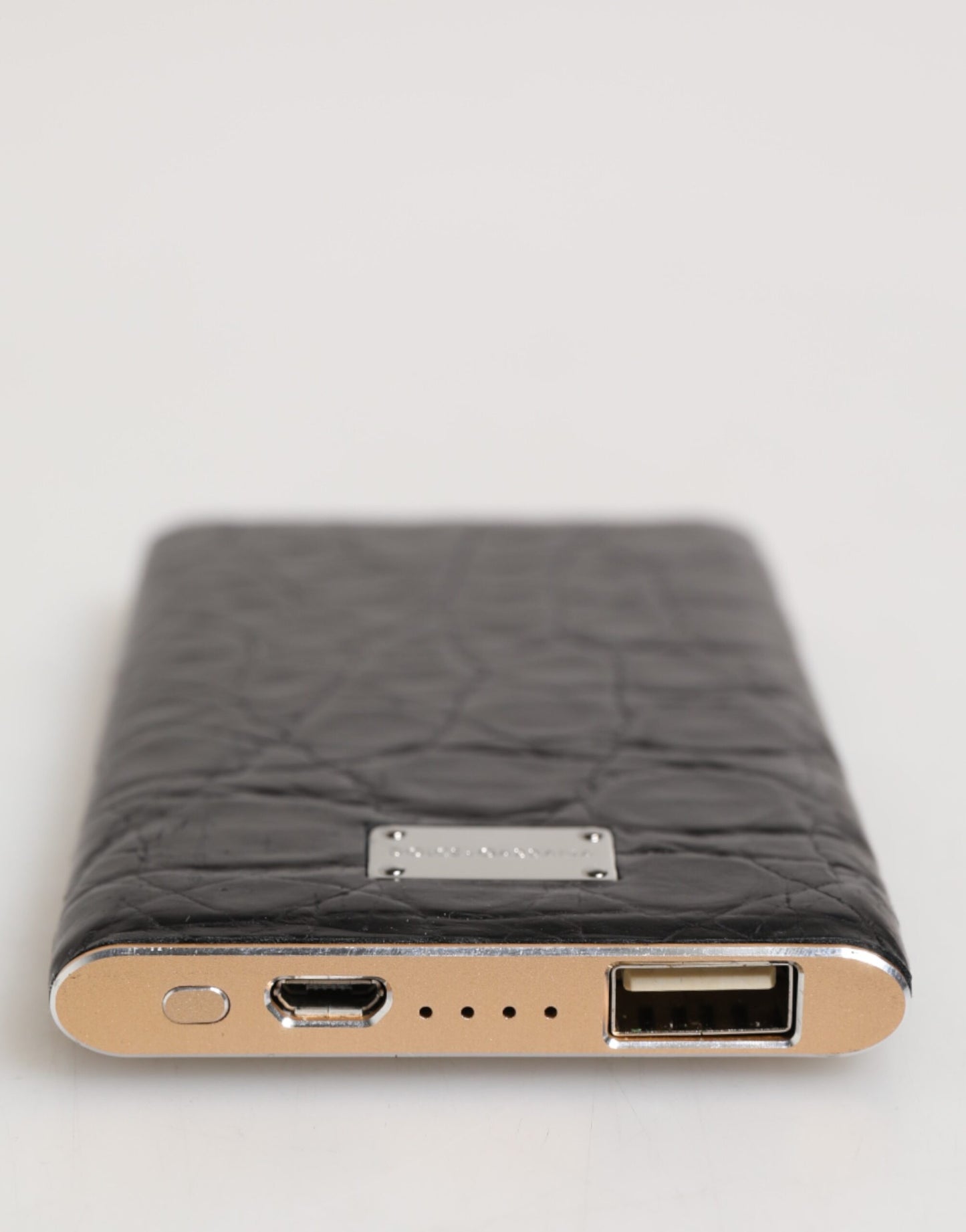Dolce &amp; Gabbana Schwarzes Leder Exotic Skin 3000mAh Power Bank Ladegerät USB