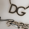 Dolce & Gabbana Silver Tone Brass Chain DG Logo Pendant Men Necklace