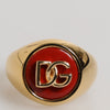 Dolce & Gabbana Gold Tone Real Brass Red DG Logo Men Ring