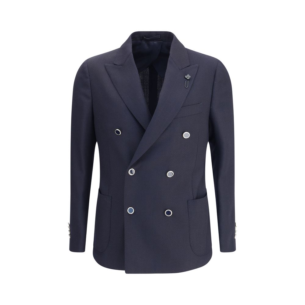 Blauer Lardini-Fleece-Wollblazer