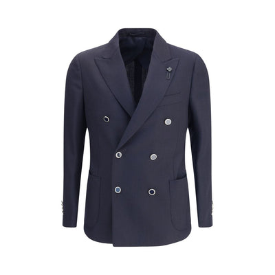 Blauer Lardini-Fleece-Wollblazer