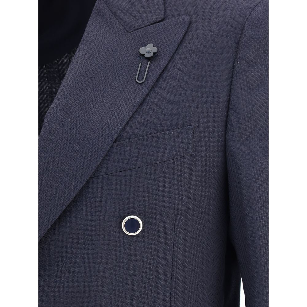 Blauer Lardini-Fleece-Wollblazer