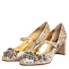 Dolce & Gabbana Gold Jacquard Crystal Mary Janes Pumps Shoes