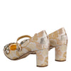 Dolce & Gabbana Gold Jacquard Crystal Mary Janes Pumps Shoes