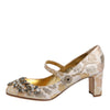 Dolce & Gabbana Gold Jacquard Crystal Mary Janes Pumps Shoes