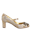Dolce & Gabbana Gold Jacquard Crystal Mary Janes Pumps Shoes