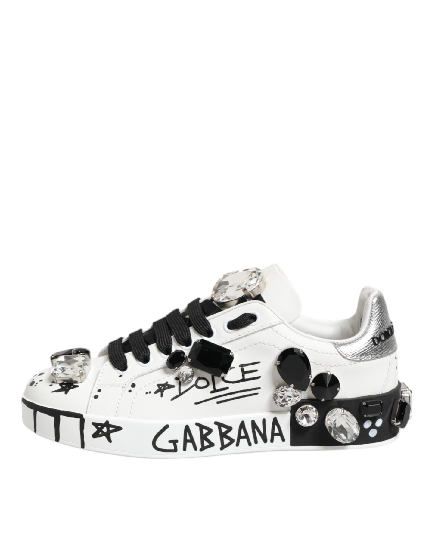 Dolce & Gabbana White Portofino Crystal Sneakers  Shoes