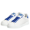 Dolce & Gabbana White Blue Leather Low Top Sneakers Shoes