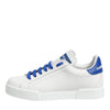 Dolce & Gabbana White Blue Leather Low Top Sneakers Shoes