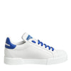 Dolce & Gabbana White Blue Leather Low Top Sneakers Shoes