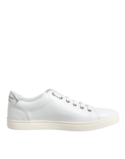 Dolce & Gabbana White Crown Bee Leather Low Top Sneakers Shoes