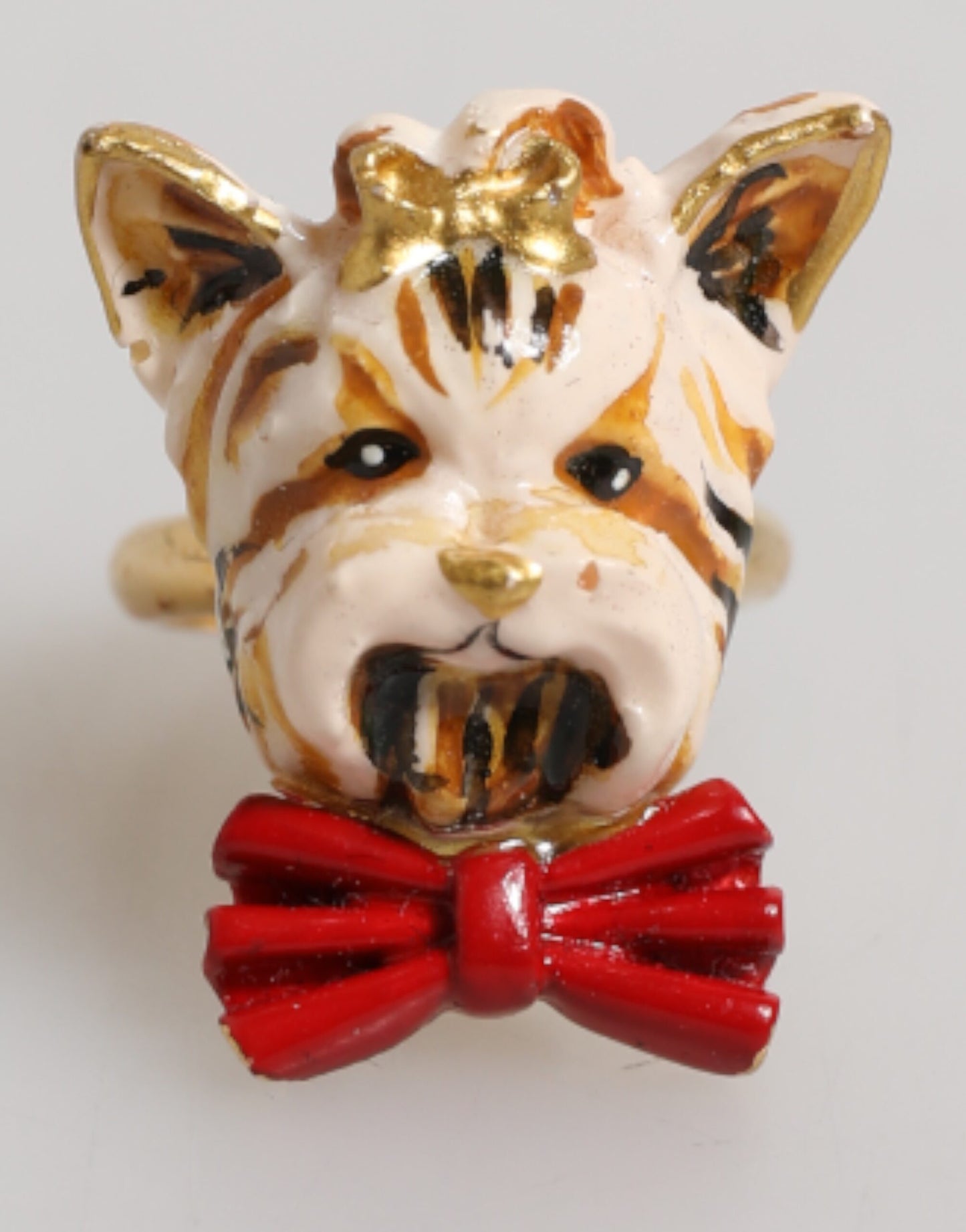 Dolce & Gabbana Gold Brass Resin Beige Dog Pet Accessory Ring