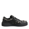 Dolce & Gabbana Black Leather Studded Low Top Sneakers Shoes