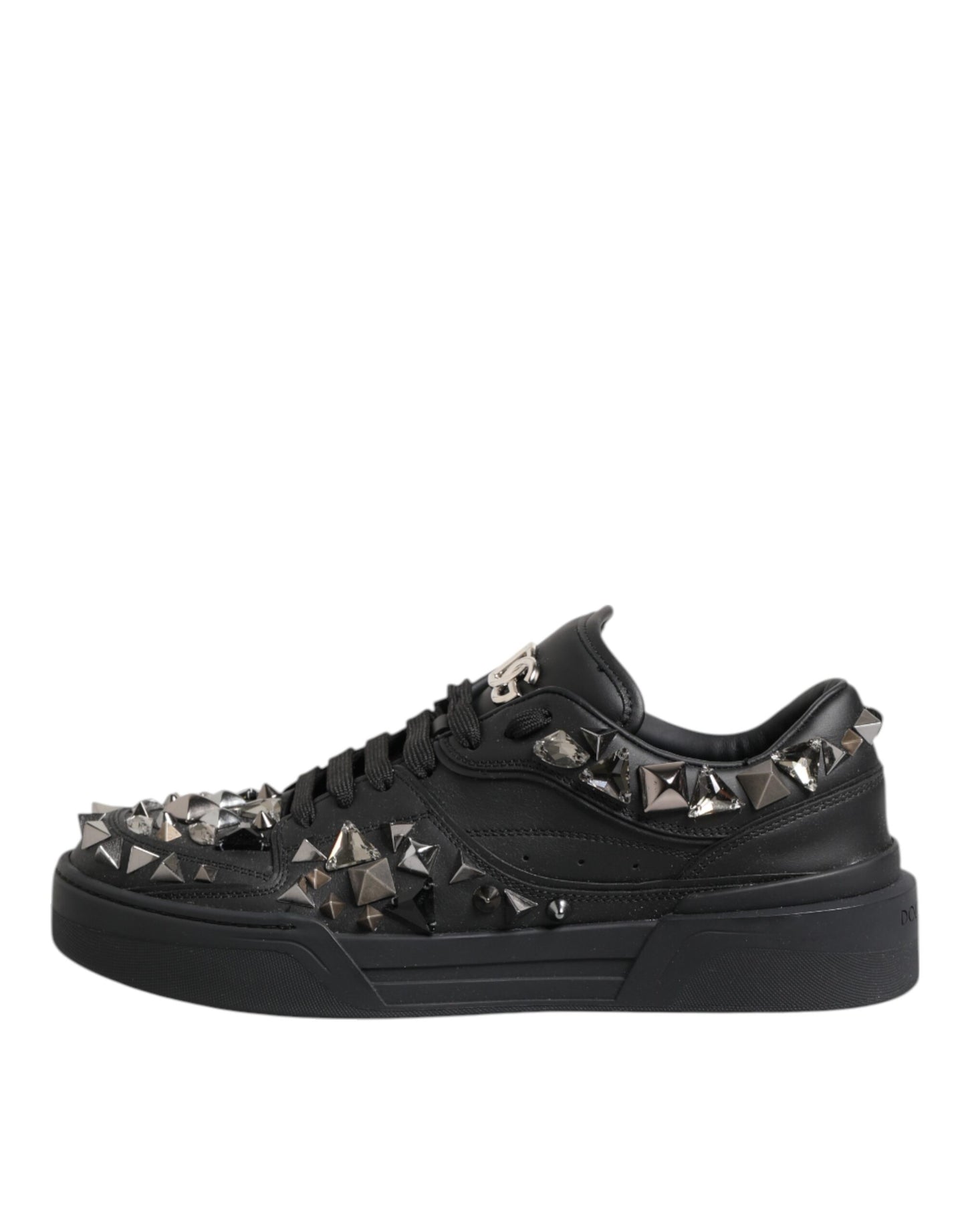 Dolce & Gabbana Black Leather Studded Low Top Sneakers Shoes