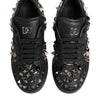 Dolce & Gabbana Black Leather Studded Low Top Sneakers Shoes