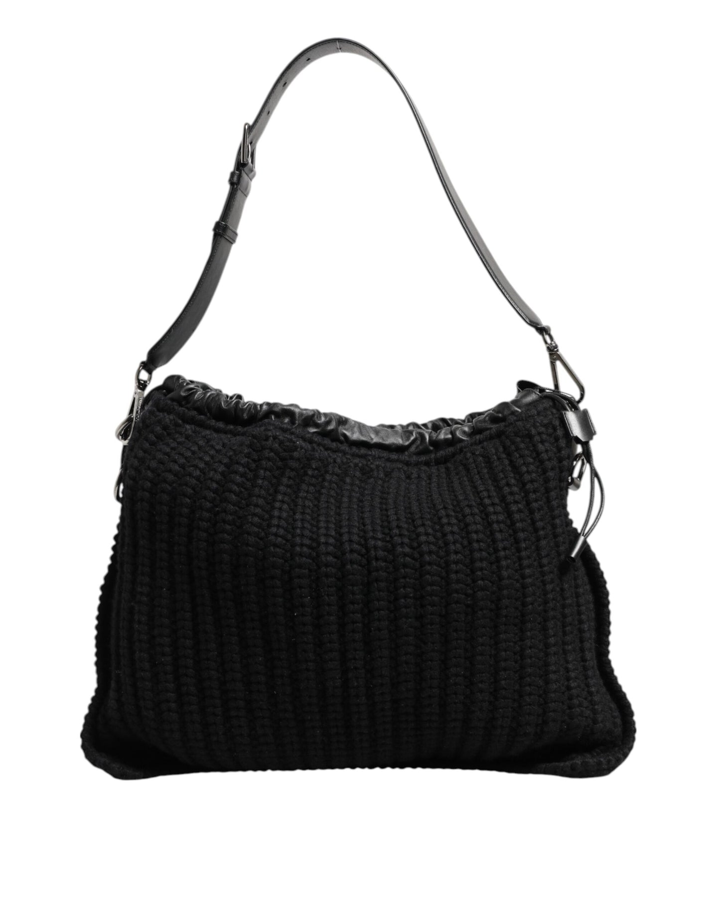 Dolce & Gabbana Black Cashmere Knitted Leather Shoulder Women Borse Bag