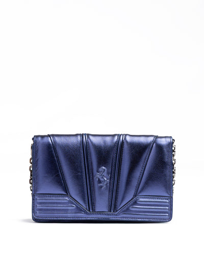 Ferrari Metal blue GT patent leather bag with chain