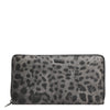 Dolce & Gabbana Black Gray Leopard Leather Zip Around Continental Wallet