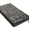 Dolce & Gabbana Black Gray Leopard Leather Zip Around Continental Wallet