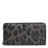 Dolce & Gabbana Black Gray Leopard Leather Zip Around Continental Wallet