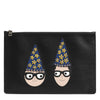 Dolce & Gabbana Black Leather #DGFAMILY Embellished Men Clutch Pouch Bag