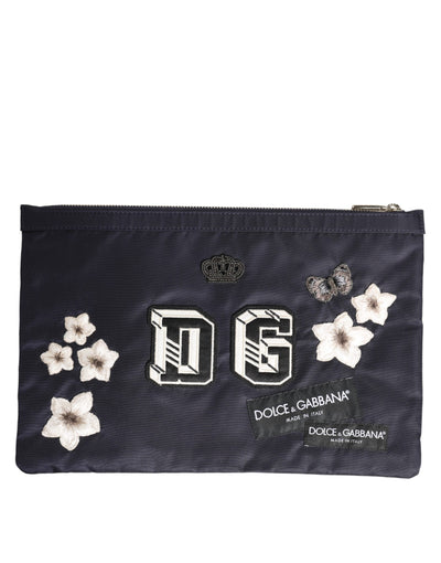 Dolce & Gabbana Blue DG Logo Patch Embellished Pouch Clutch Men Borse Bag