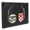 Dolce & Gabbana Black Leather #DGFAMILY Embellished Men Clutch Pouch Bag