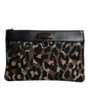 Dolce & Gabbana Multicolor Leopard Print Jacquard Logo Plaque Pouch Bag