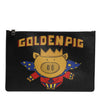 Dolce & Gabbana Black Leather Golden Pig Print Men Clutch Pouch Borse Bag
