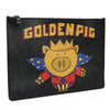 Dolce & Gabbana Black Leather Golden Pig Print Men Clutch Pouch Borse Bag