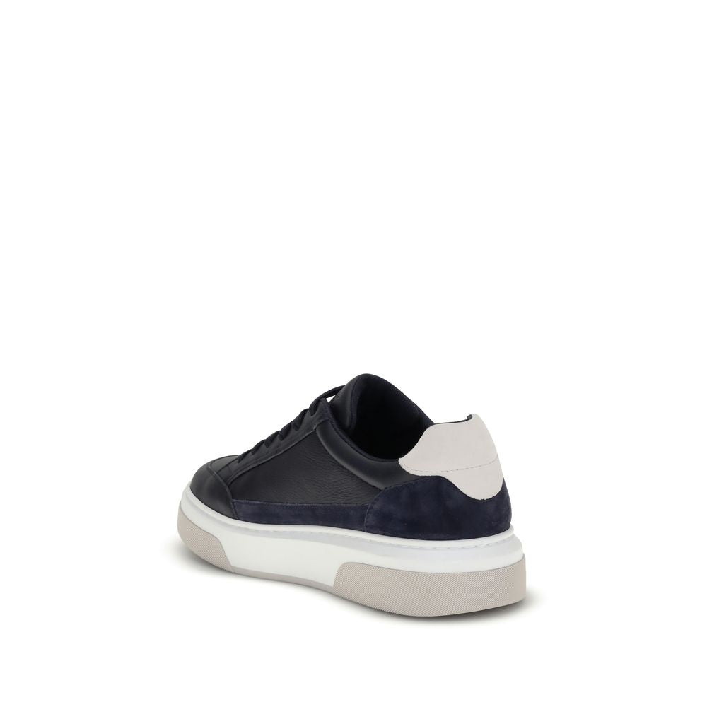 Ferragamo Blue Calf Leather Bos Taurus Low Top Sneakers