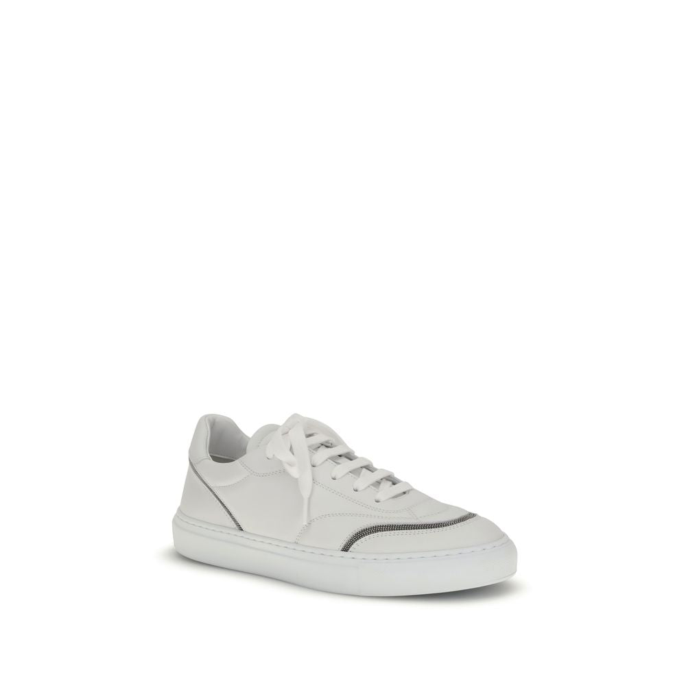 Brunello Cucinelli Bos Taurus Low-Top-Sneaker aus weißem Kalbsleder