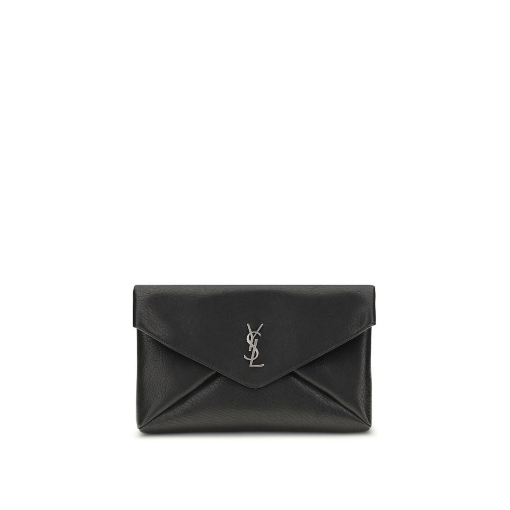 Saint Laurent Clutch-Tasche aus schwarzem Kalbsleder, Modell Bos Taurus