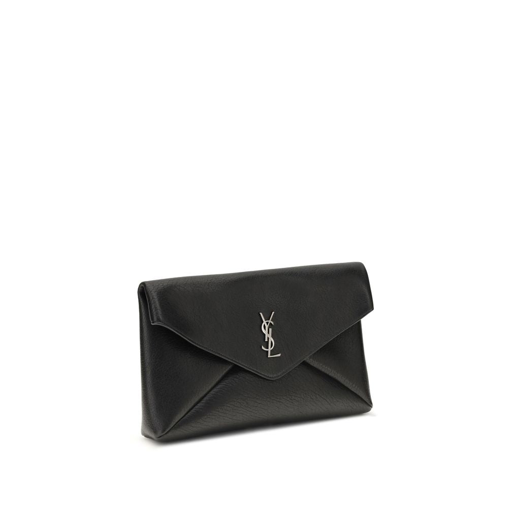 Saint Laurent Clutch-Tasche aus schwarzem Kalbsleder, Modell Bos Taurus