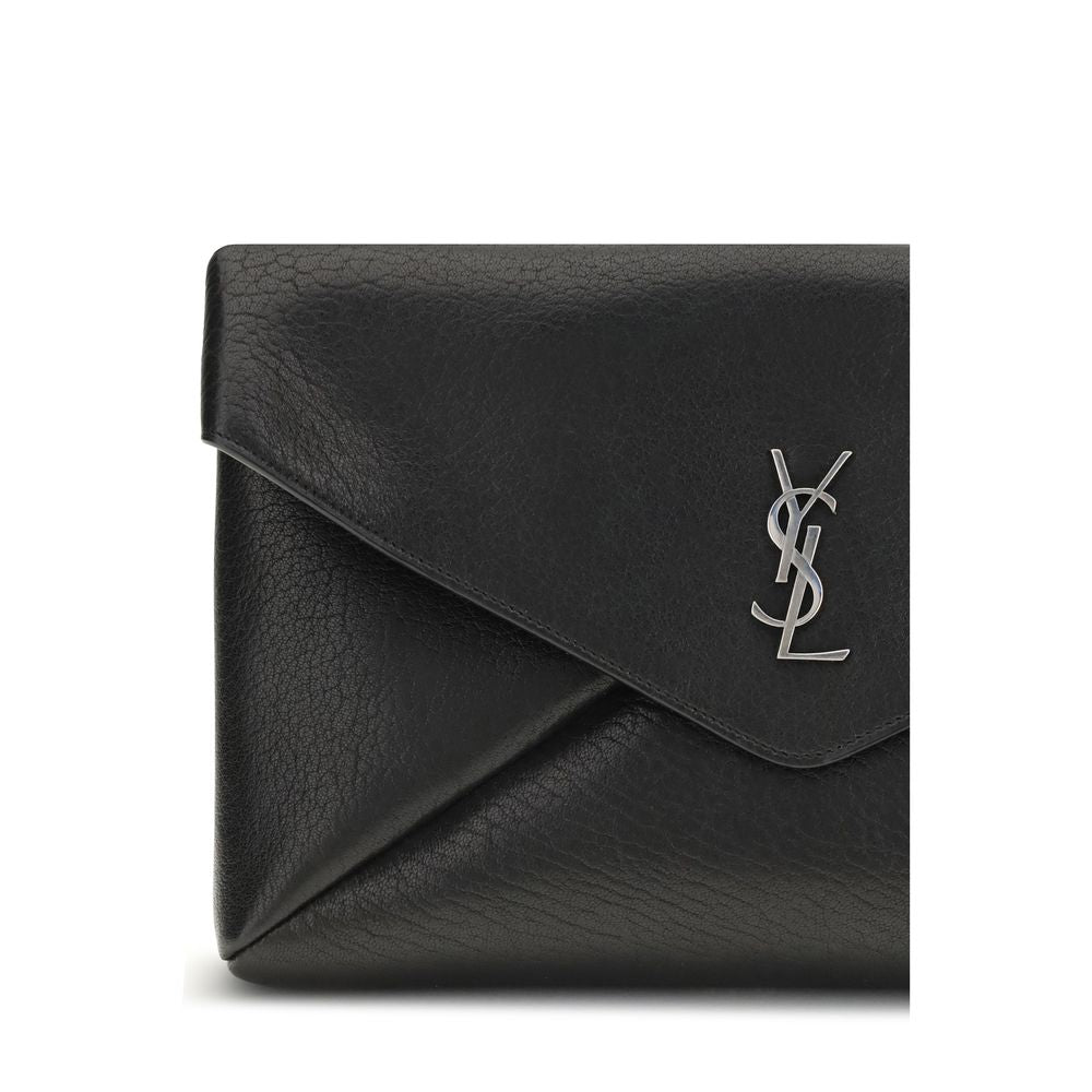 Saint Laurent Clutch-Tasche aus schwarzem Kalbsleder, Modell Bos Taurus