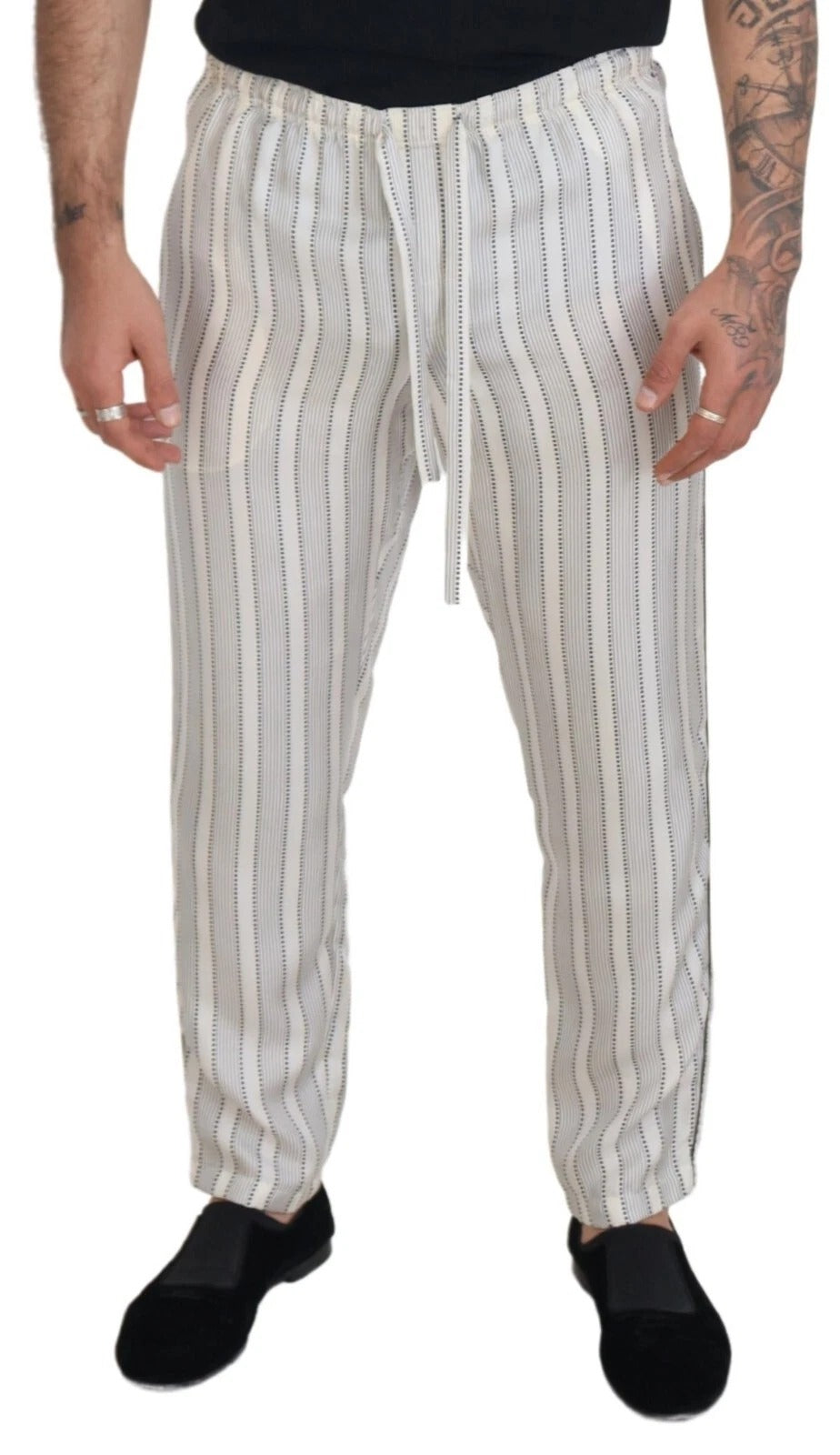 Dolce & Gabbana White Stripes Silk Lounge Trouser Pants