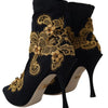 Dolce & Gabbana Black Gold Embroidery Crystal Boots Shoes
