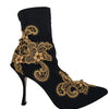 Dolce & Gabbana Black Gold Embroidery Crystal Boots Shoes