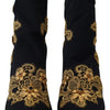 Dolce & Gabbana Black Gold Embroidery Crystal Boots Shoes