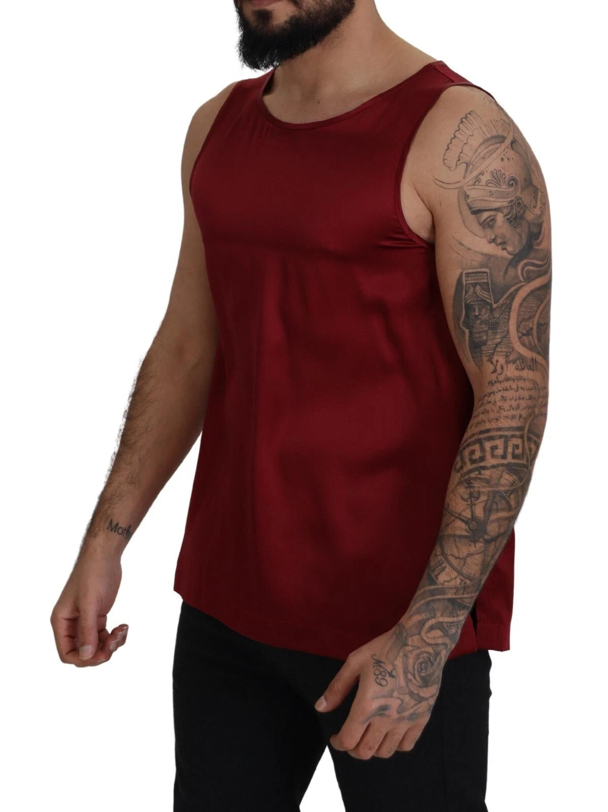 Dolce & Gabbana Red Round Neck Sleeveless Silk T-shirt