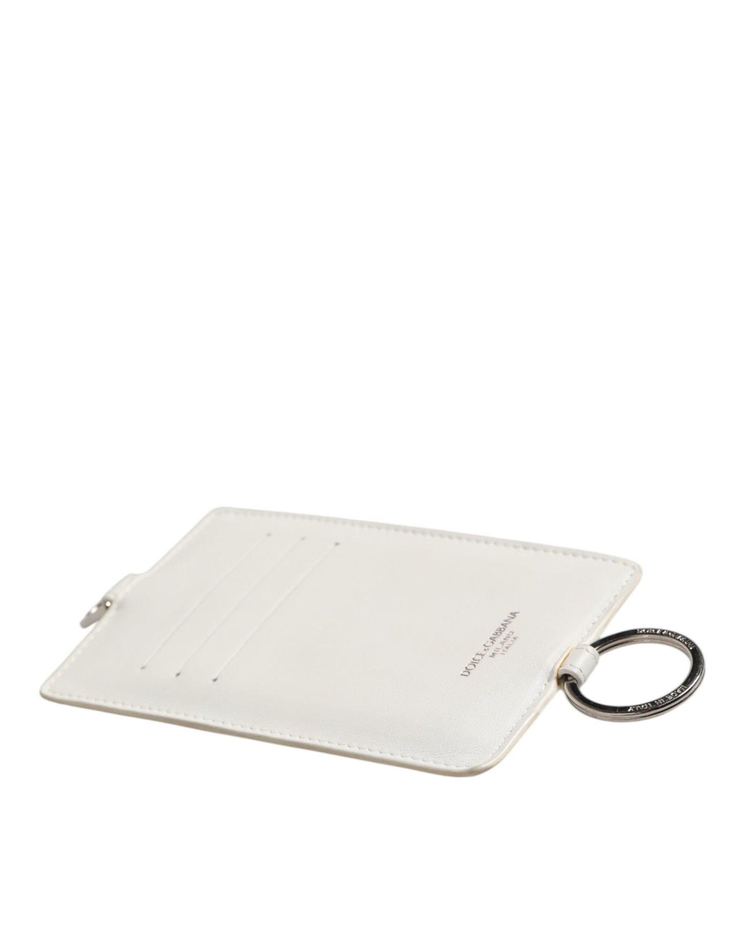 Dolce & Gabbana White Calf Leather Lanyard Logo Card Holder Men Wallet