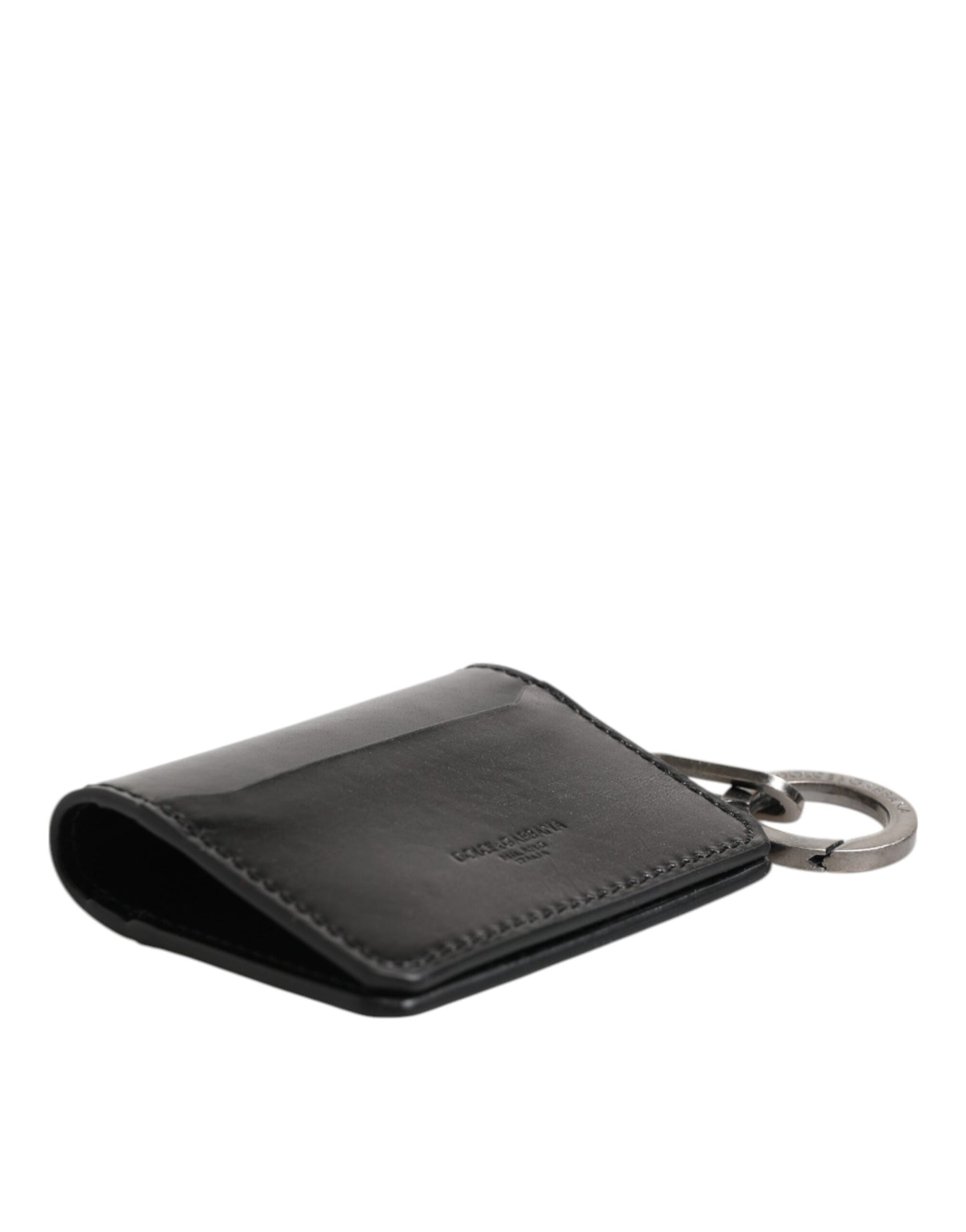 Dolce & Gabbana Wallet Black Leather Logo Embossed Key Chain Card Holder Wallet