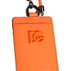 Dolce & Gabbana Orange Leather Logo Embossed Lanyard Card Holder Wallet