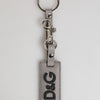 Dolce & Gabbana Gray Leather Logo Metal Ring Keychain Holder Men Keyring