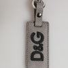 Dolce & Gabbana Gray Leather Logo Metal Ring Keychain Holder Men Keyring