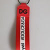 Dolce & Gabbana Red Logo Polyester Silver Brass Holder Keychain Men Keyring