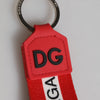 Dolce & Gabbana Red Logo Polyester Silver Brass Holder Keychain Men Keyring