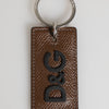 Dolce & Gabbana Dark Brown Leather Logo Metal Ring Keychain Holder Keyring