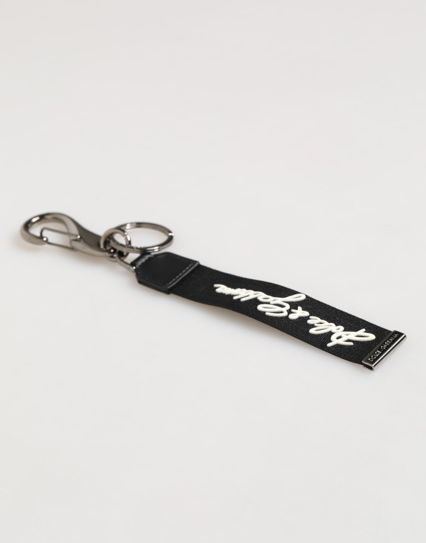 Dolce & Gabbana Black White Polyester DG Logo Silver Men Keychain Keyring